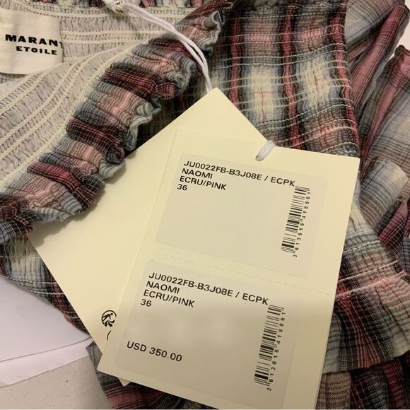 NWT Isabel Marant Naomi Mini Skirt size 36  Women's Smocked Plaid Check Printed - Picture 8 of 8